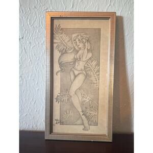Pin Up Bikini Woman Art Print 1970s Framed Wall Decor